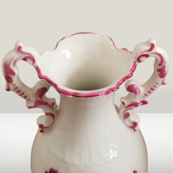 ERPHILA GERMANY Antique White Vase Hand Painted Pink Countryside Landscape - Picture 6 of 13